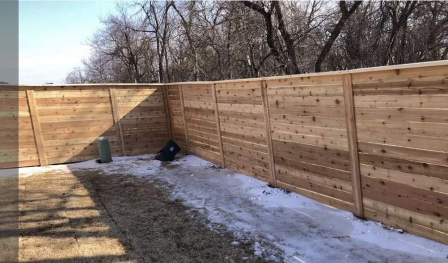 Cedar privacy fence in winter