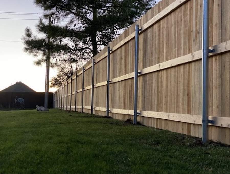 Cedar fence on steel posts